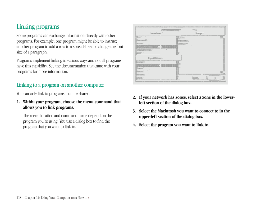 Apple 145B manual Linking programs, Linking to a program on another computer, You can only link to programs that are shared 