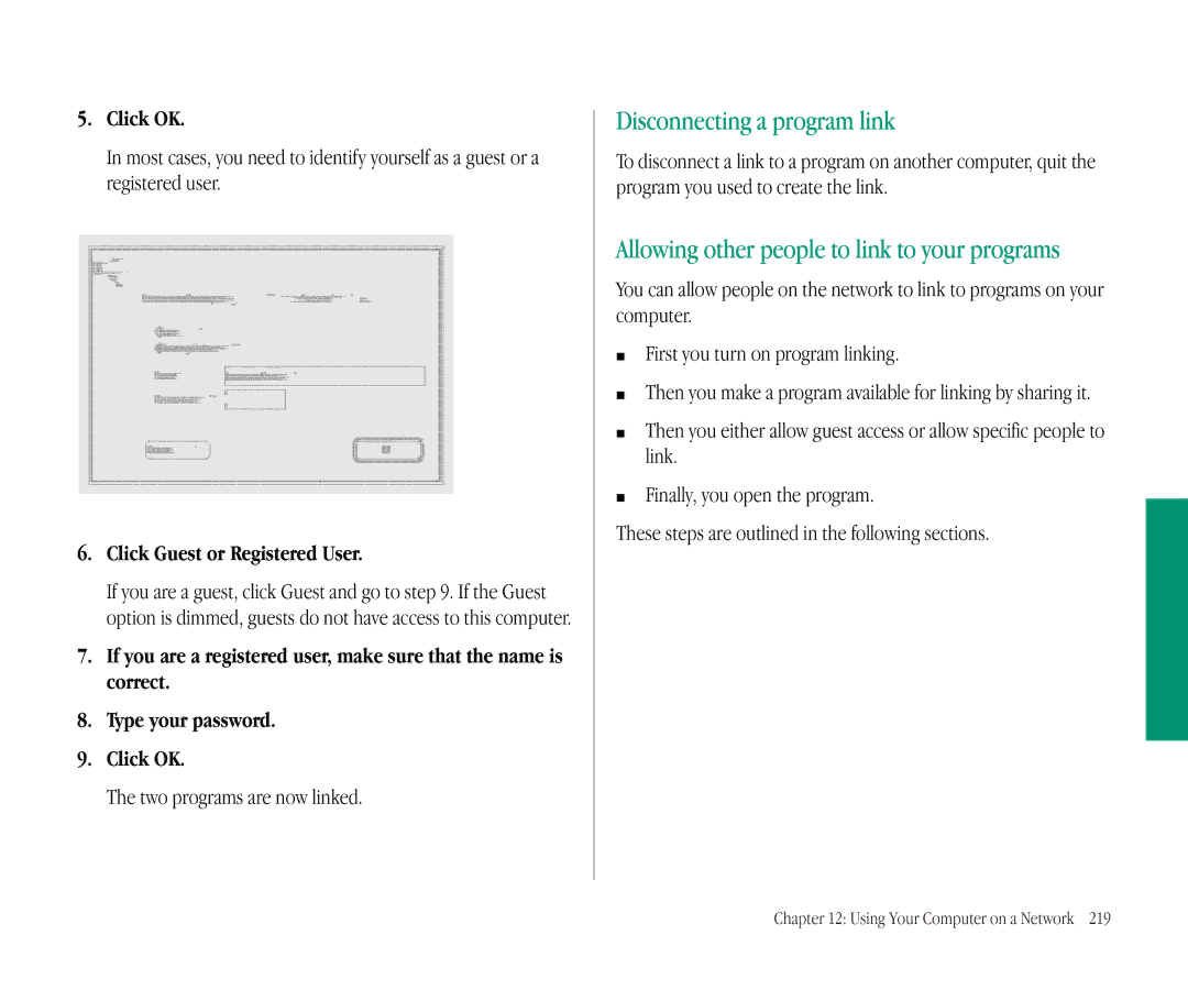 Apple 145B manual Disconnecting a program link, Allowing other people to link to your programs, Two programs are now linked 