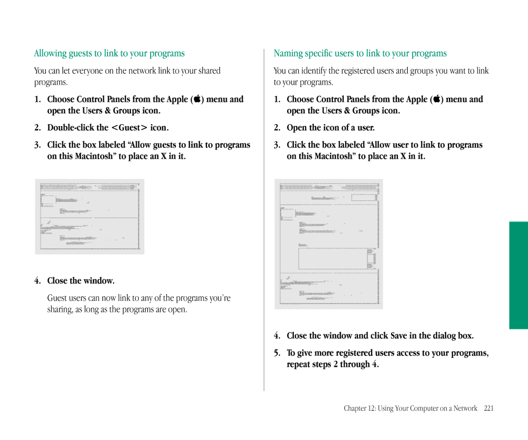 Apple 145B manual Allowing guests to link to your programs, Naming specific users to link to your programs 