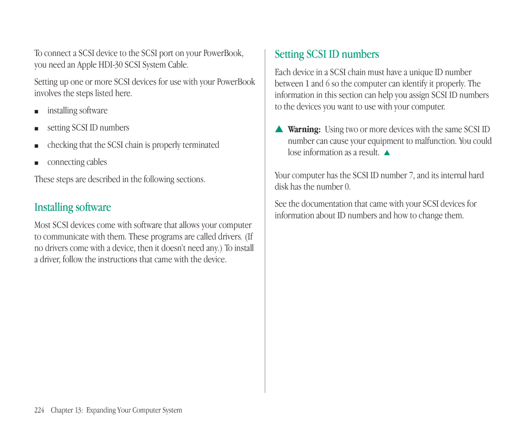 Apple 145B manual Installing software, Setting Scsi ID numbers, Expanding Your Computer System 