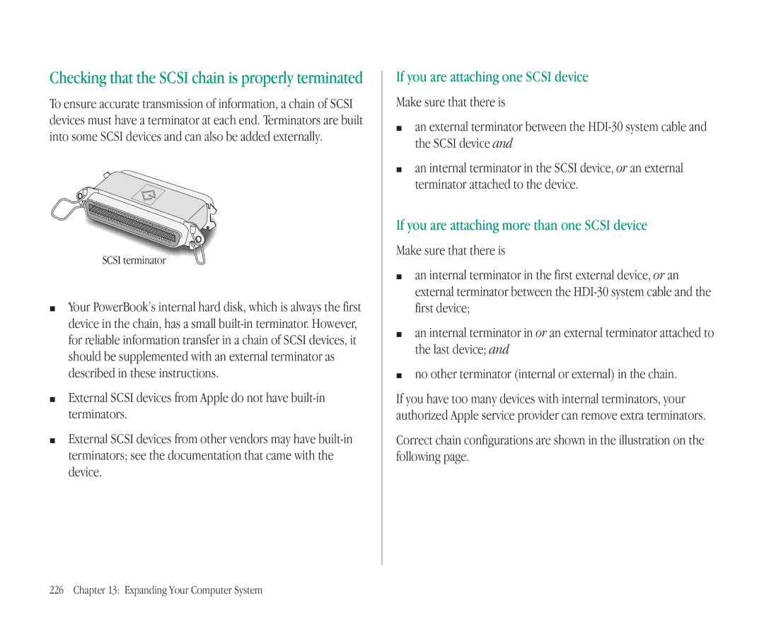 Apple 145B manual Checking that the Scsi chain is properly terminated, If you are attaching one Scsi device 