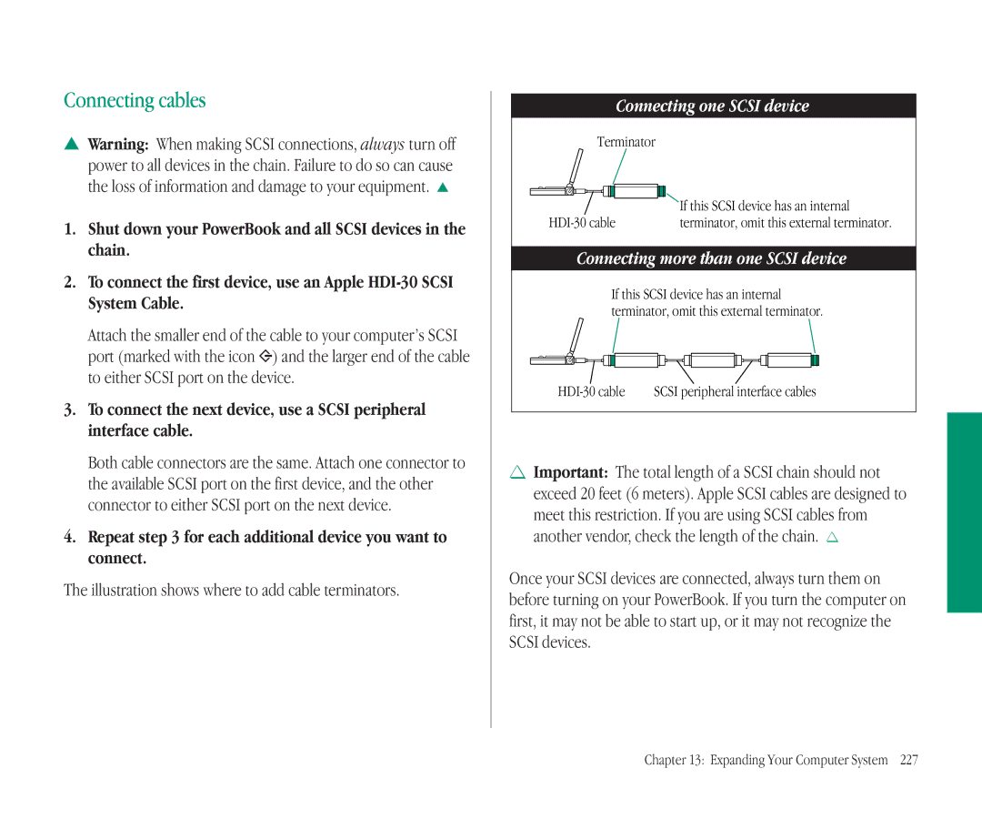 Apple 145B manual Connecting cables, Repeat for each additional device you want to connect, Terminator, HDI-30 cable 