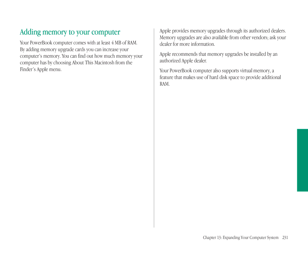 Apple 145B manual Adding memory to your computer 