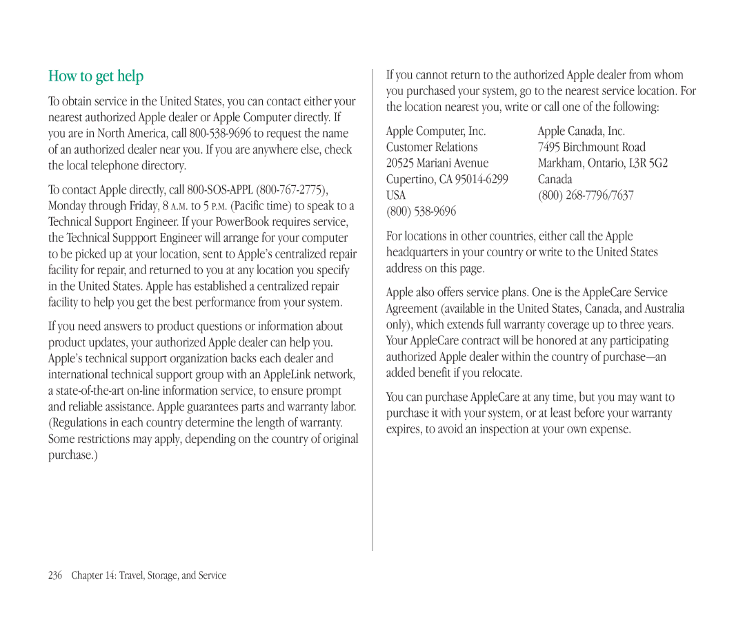 Apple 145B How to get help, Apple Computer, Inc Apple Canada, Inc Customer Relations, Mariani Avenue, 800 268-7796/7637 
