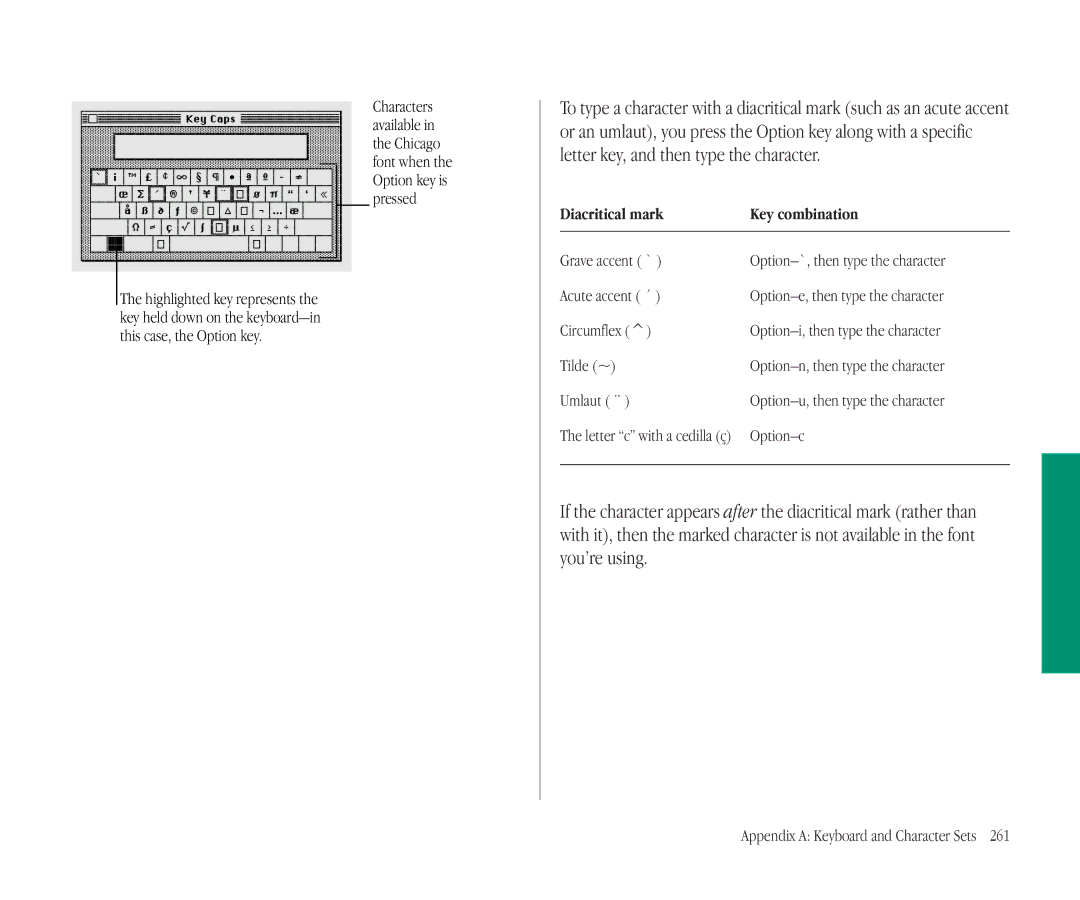 Apple 145B manual Characters, Available, Option-c 