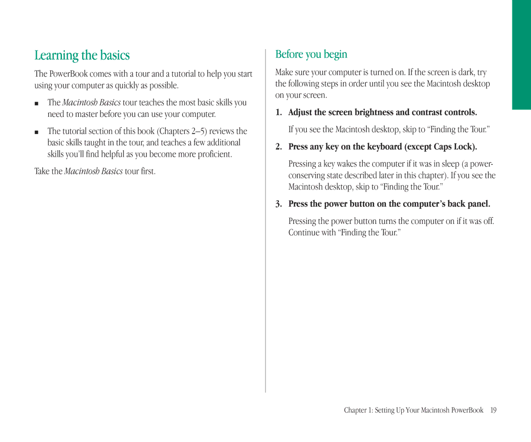 Apple 145B manual Learning the basics, Before you begin, Take the Macintosh Basics tour first 