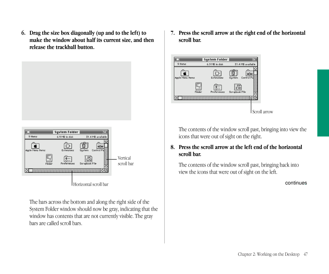 Apple 145B manual Horizontal scroll bar, Scroll arrow 