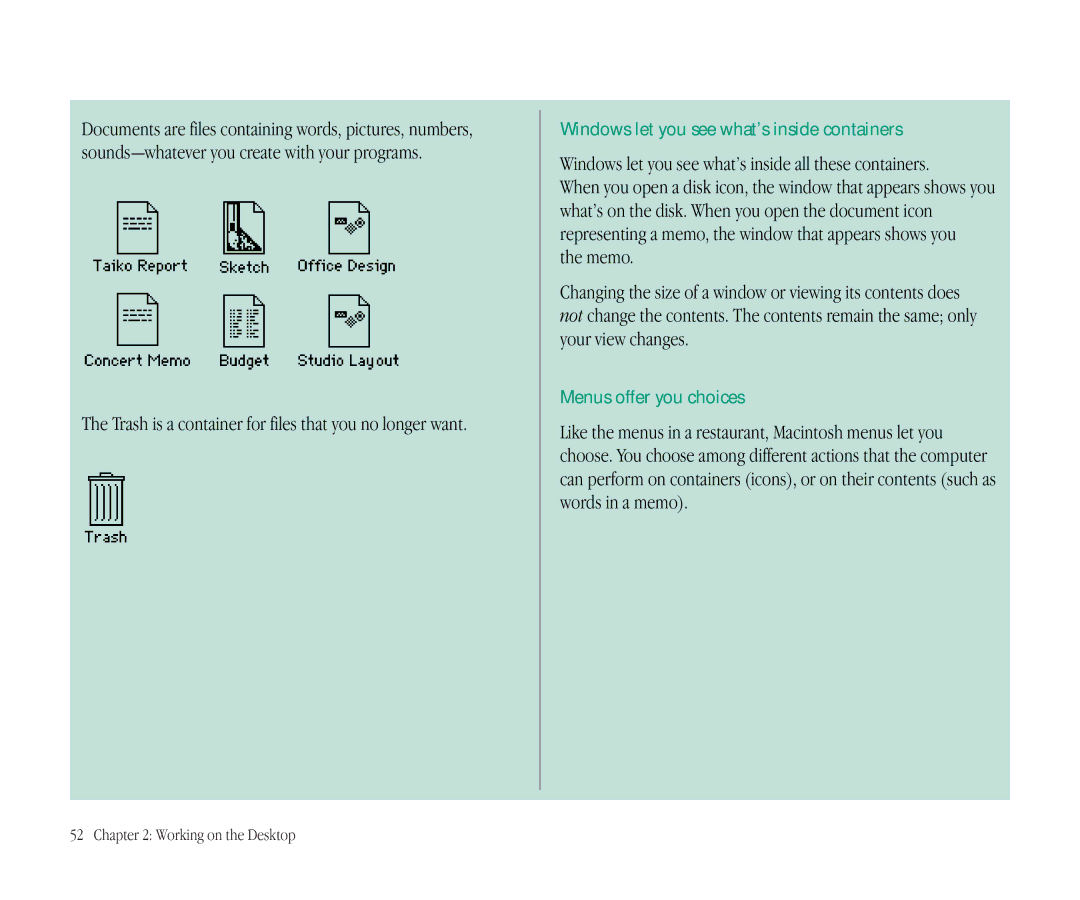 Apple 145B manual Windows let you see what’s inside containers, Menus offer you choices, Memo 