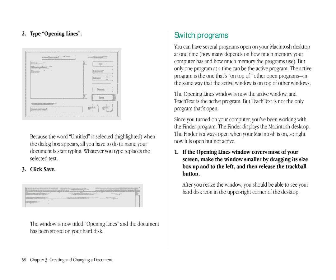 Apple 145B manual Switch programs, Type Opening Lines, Click Save 