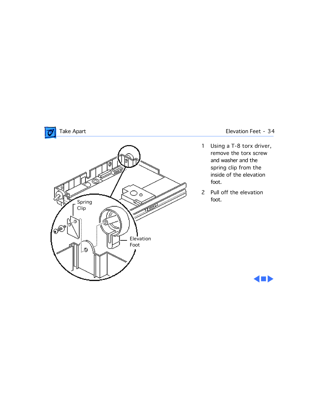 Apple 150 manual Spring Clip Elevation Foot 