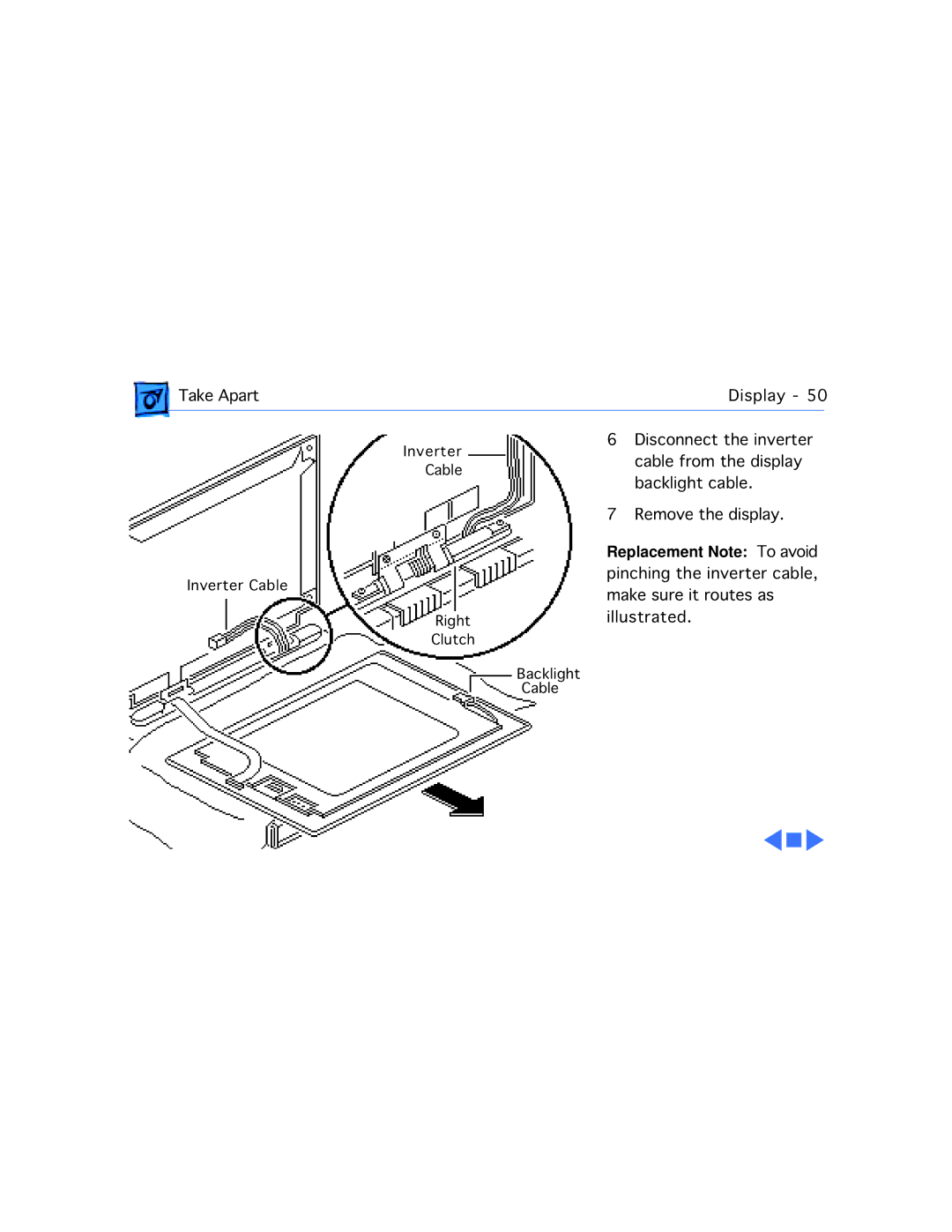 Apple 150 manual Disconnect the inverter Cable from the display 