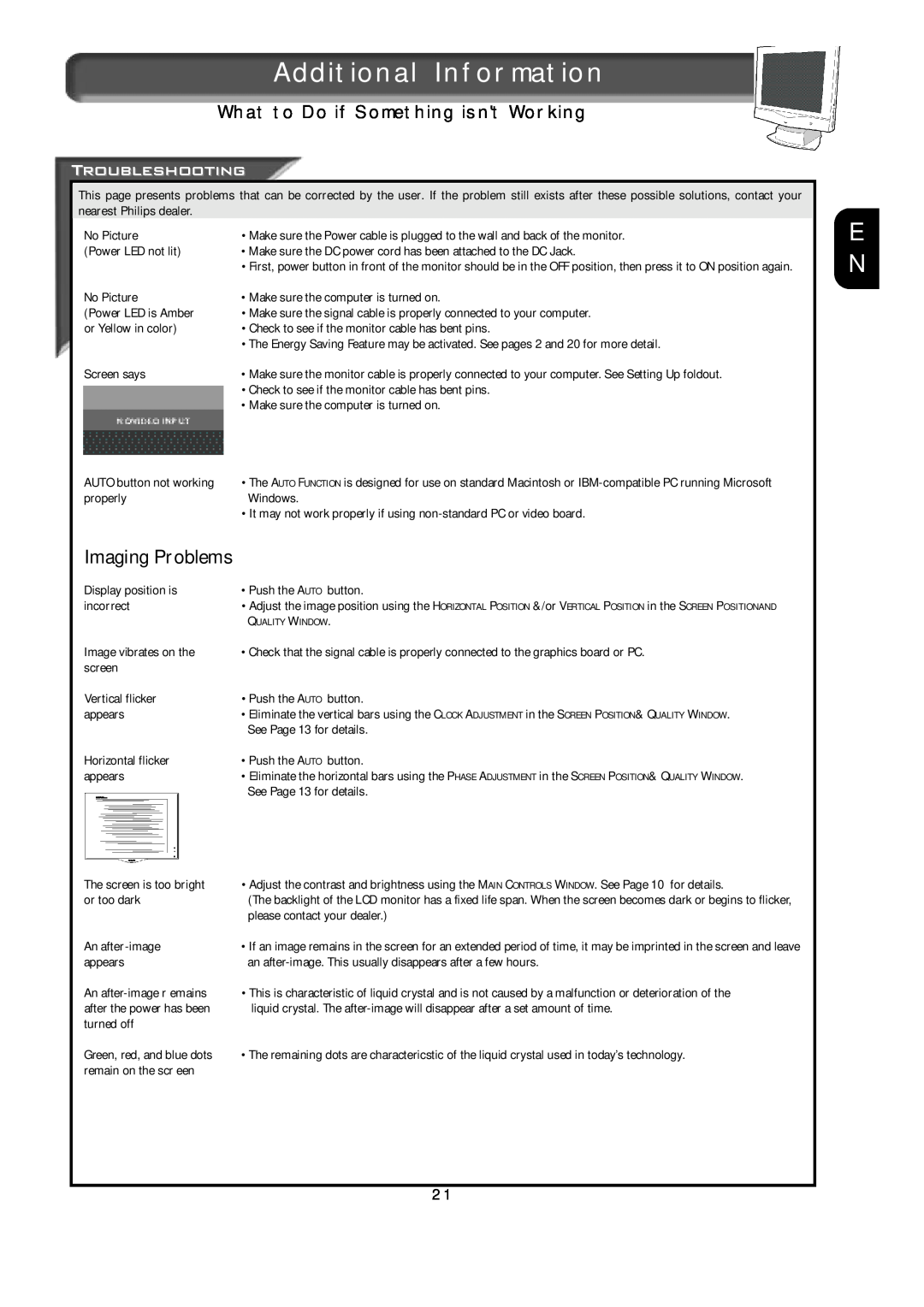 Apple 150B appendix Imaging Problems, What to Do if Something isnt Working, Additional Information, No Picture, Screen says 