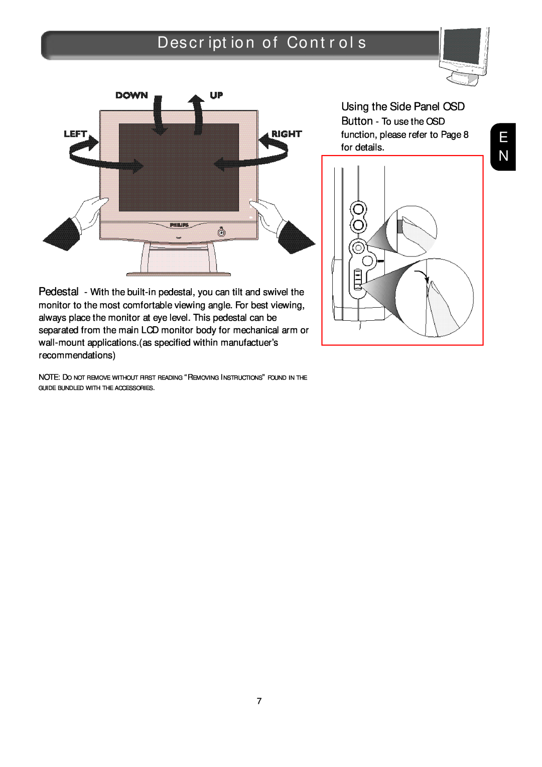Apple 150B appendix Using the Side Panel OSD, Description of Controls 