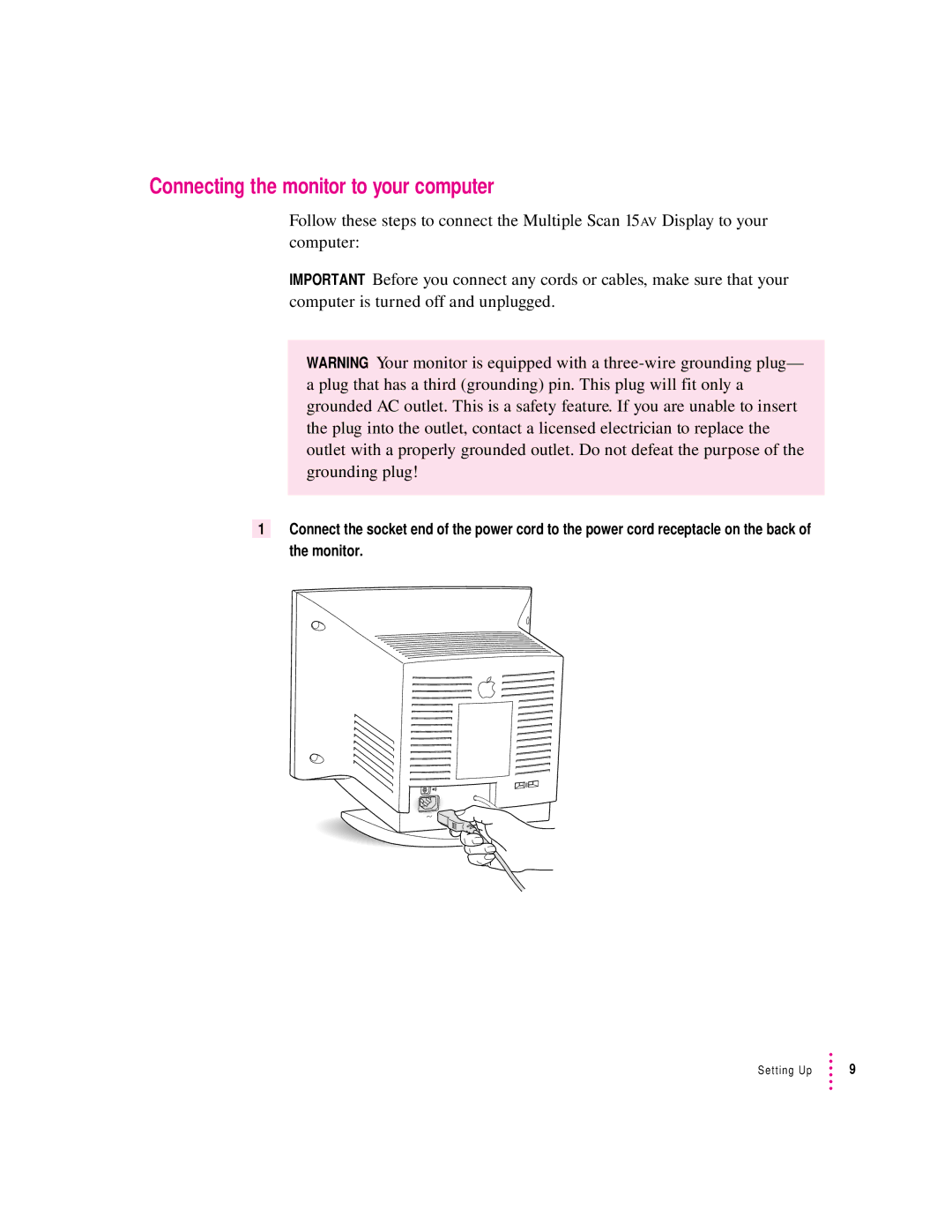 Apple 15AV manual Connecting the monitor to your computer 