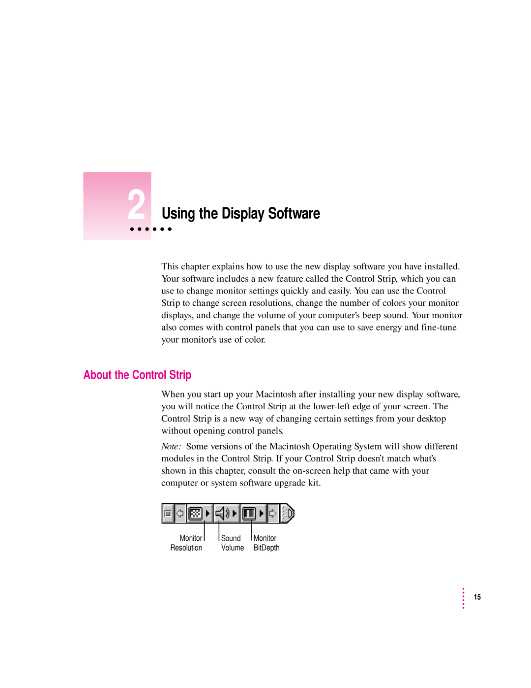 Apple 15AV manual Using the Display Software, About the Control Strip 