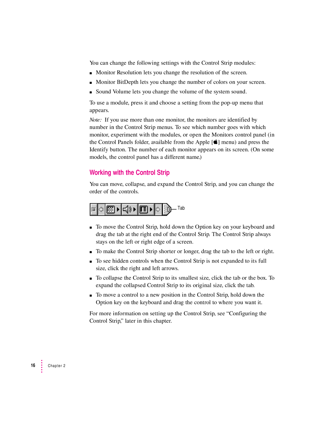 Apple 15AV manual Working with the Control Strip 