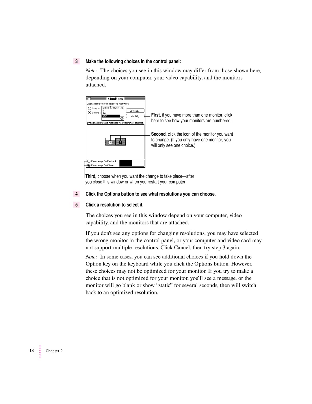 Apple 15AV manual Make the following choices in the control panel 