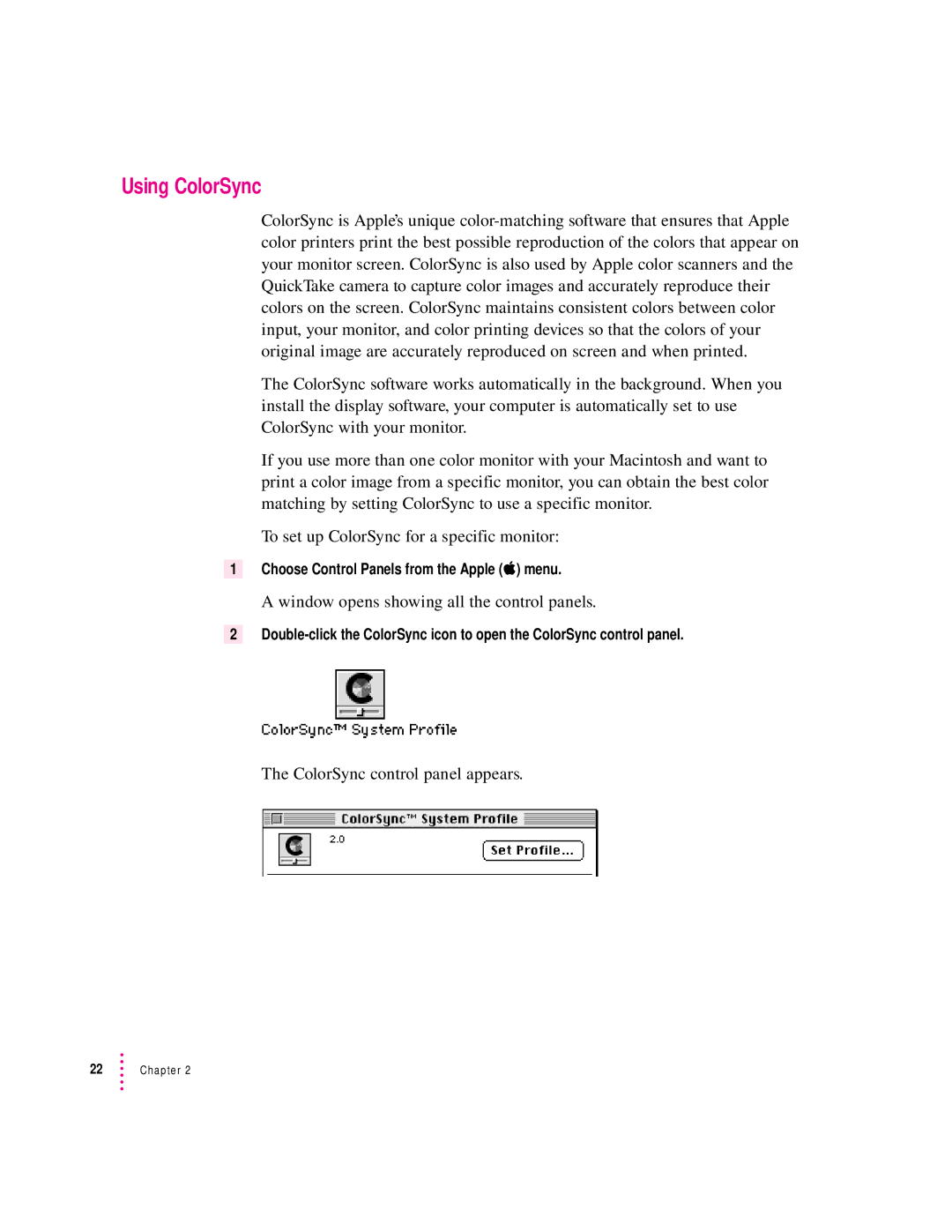 Apple 15AV manual Using ColorSync, ColorSync control panel appears 
