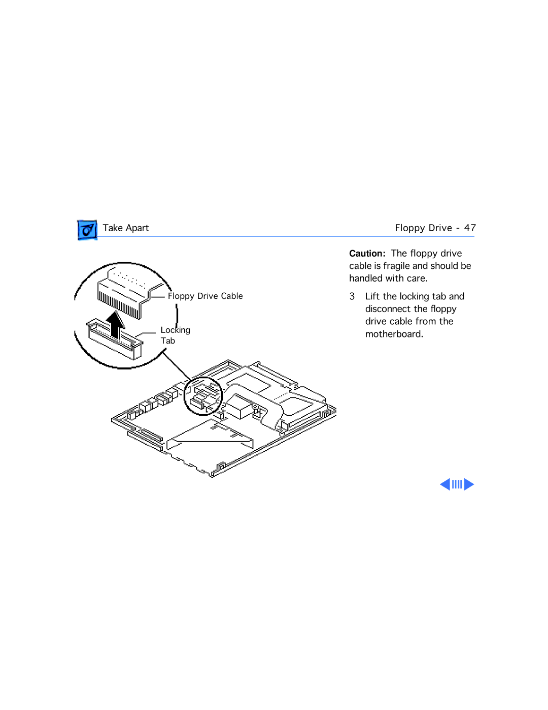 Apple 160, 165 manual Floppy Drive Cable Locking Tab 