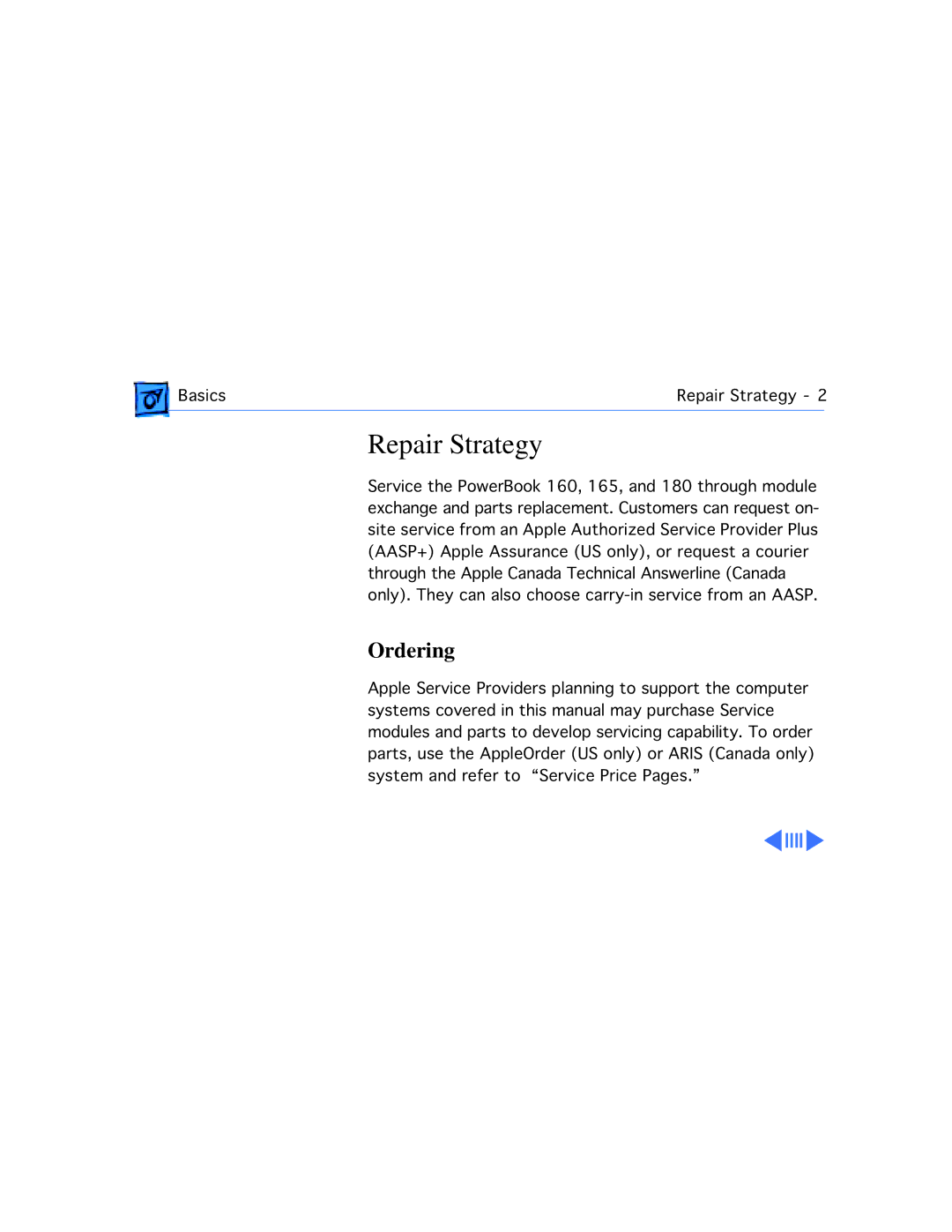 Apple 165, 160 manual Repair Strategy, Ordering 