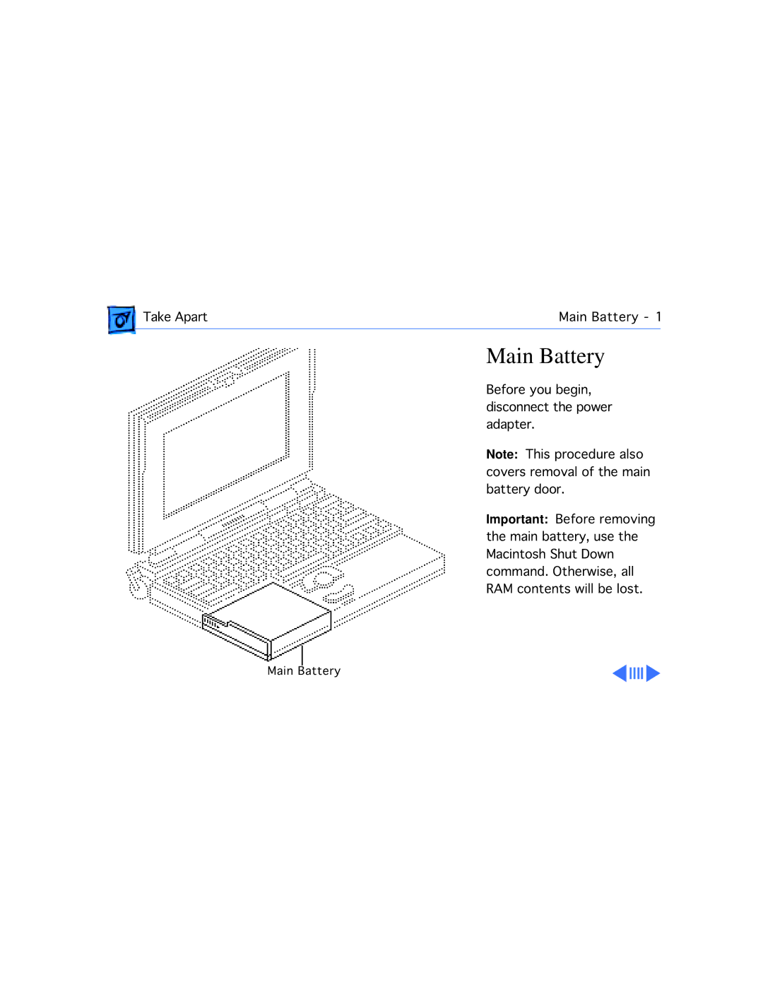 Apple 160, 165 manual Main Battery 