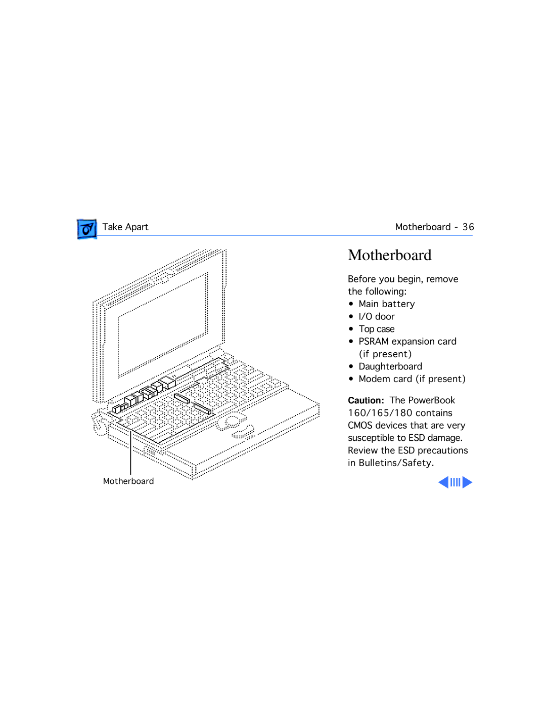 Apple 165, 160 manual Motherboard 