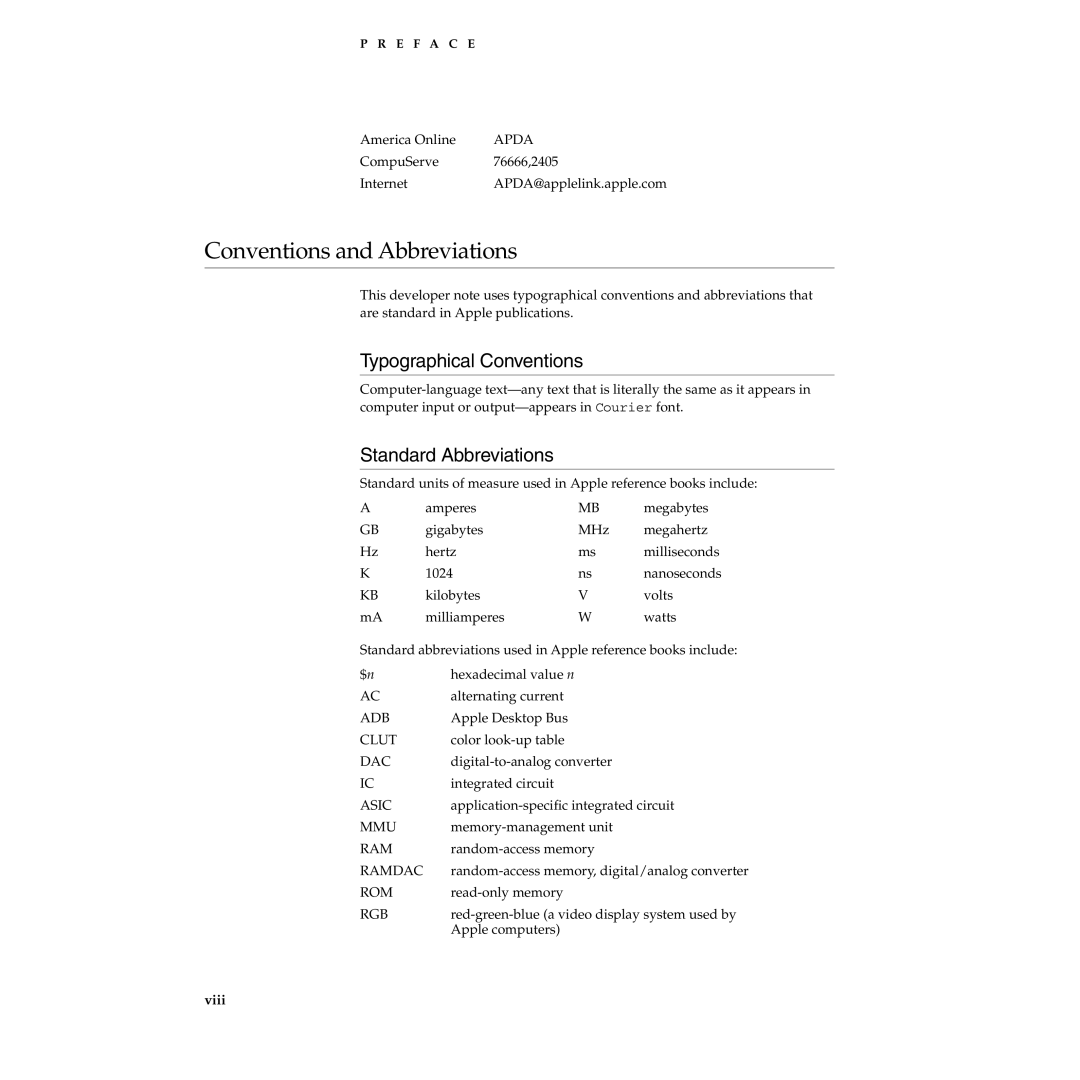 Apple 165c manual Conventions and Abbreviations, Typographical Conventions, Standard Abbreviations 