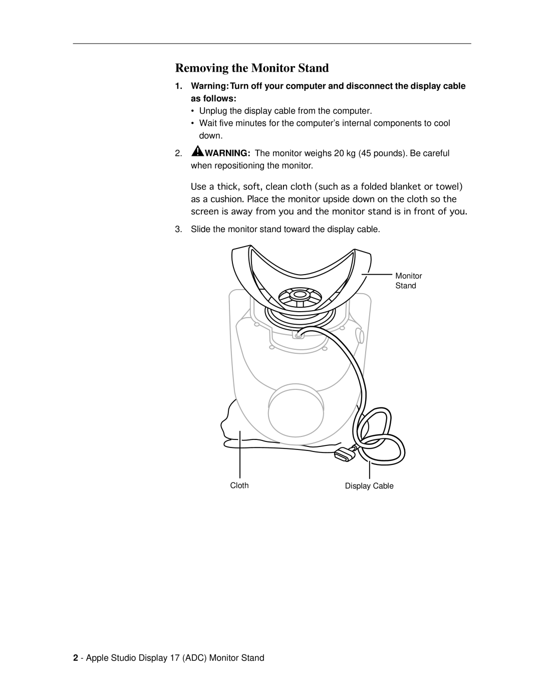 Apple 17 ADC warranty Removing the Monitor Stand 