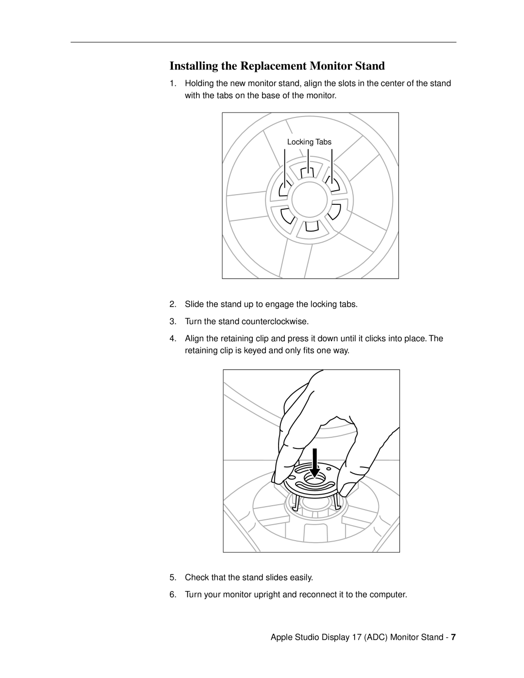Apple 17 ADC warranty Installing the Replacement Monitor Stand 