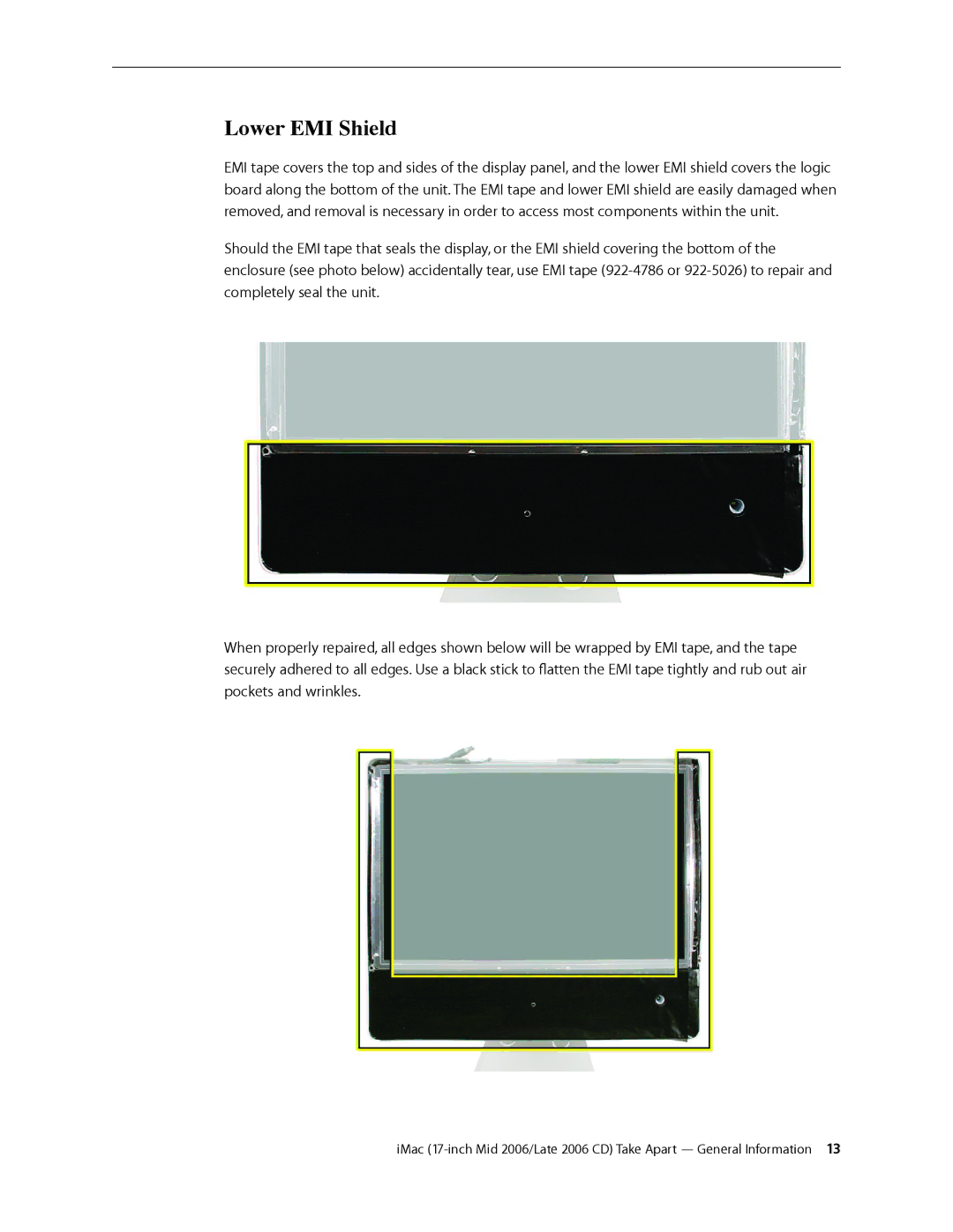 Apple 17-INCH LATE 2006 CD, 17-INCH MID 2006 manual Lower EMI Shield 