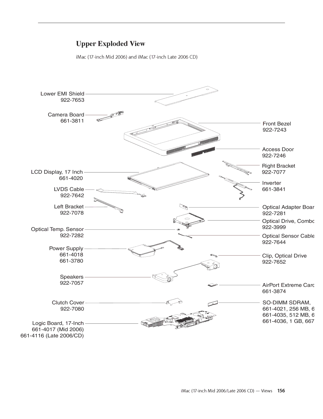 Apple 17-INCH MID 2006, 17-INCH LATE 2006 CD manual Upper Exploded View 