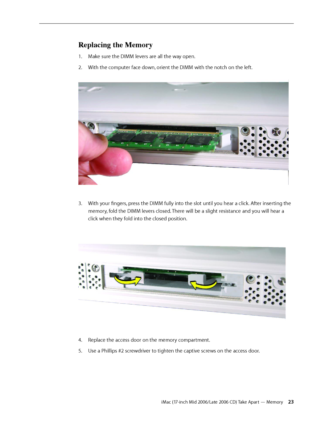 Apple 17-INCH LATE 2006 CD, 17-INCH MID 2006 manual Replacing the Memory 