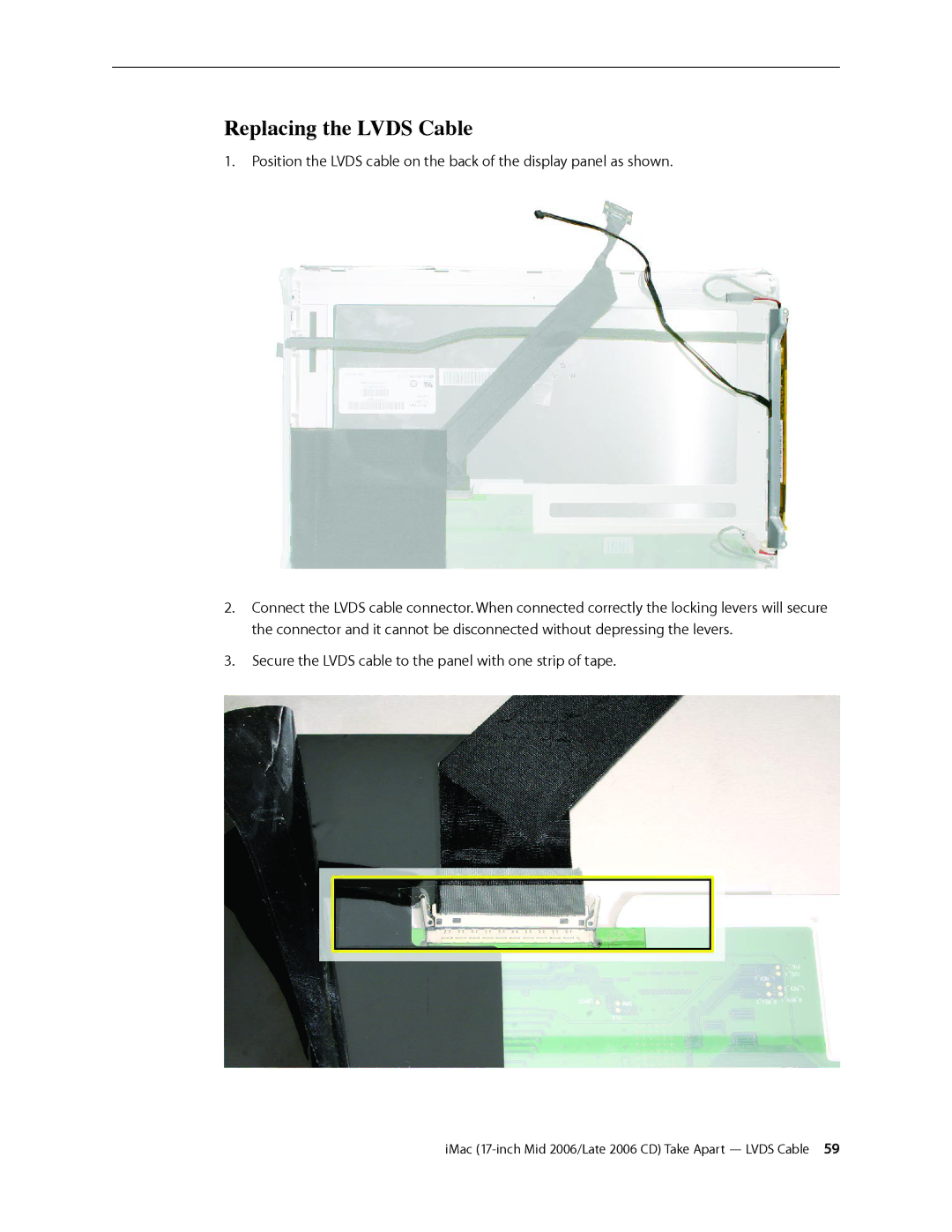 Apple 17-INCH LATE 2006 CD, 17-INCH MID 2006 manual Replacing the Lvds Cable 