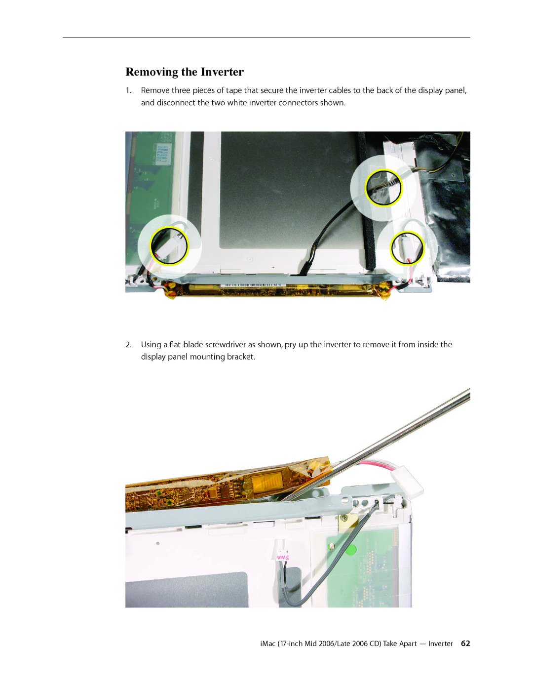 Apple 17-INCH MID 2006, 17-INCH LATE 2006 CD manual Removing the Inverter 