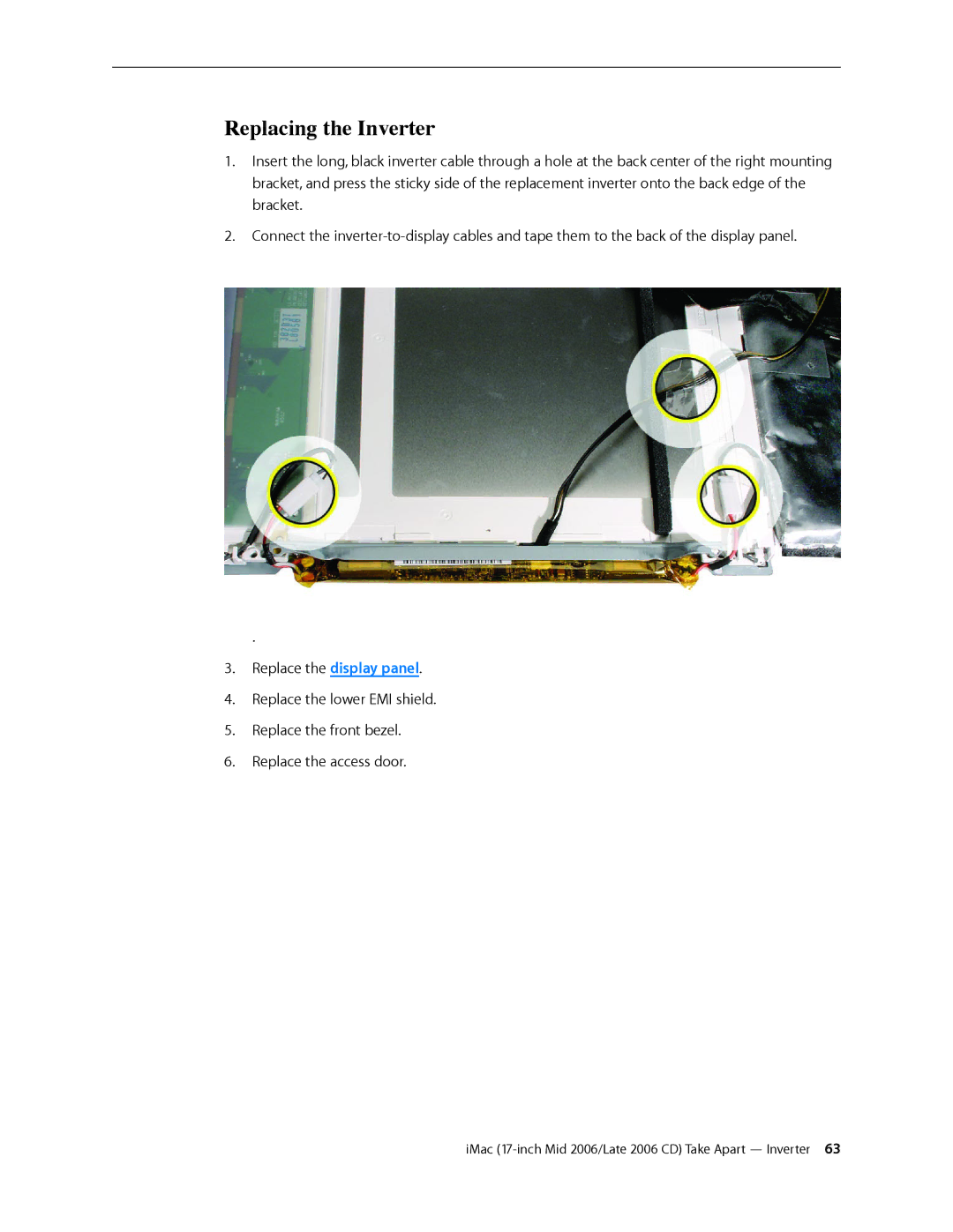 Apple 17-INCH LATE 2006 CD, 17-INCH MID 2006 manual Replacing the Inverter 