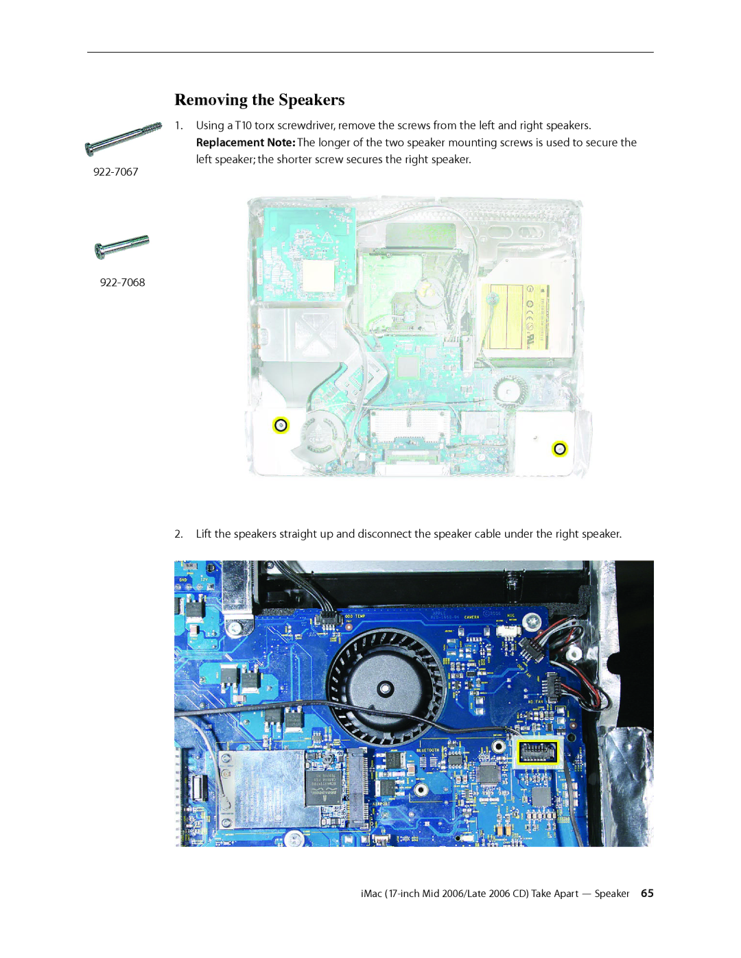 Apple 17-INCH LATE 2006 CD, 17-INCH MID 2006 manual Removing the Speakers 