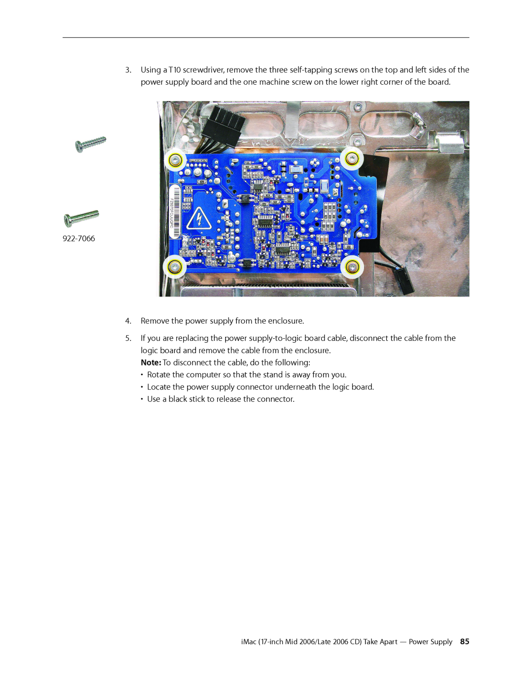 Apple 17-INCH LATE 2006 CD, 17-INCH MID 2006 manual IMac 17-inch Mid 2006/Late 2006 CD Take Apart Power Supply  