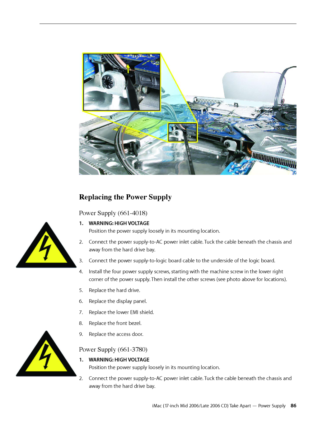 Apple 17-INCH MID 2006, 17-INCH LATE 2006 CD manual Replacing the Power Supply 