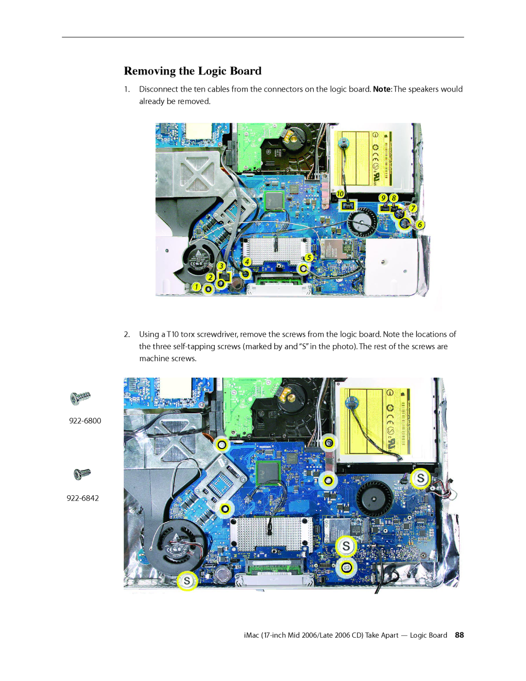 Apple 17-INCH MID 2006, 17-INCH LATE 2006 CD manual Removing the Logic Board 