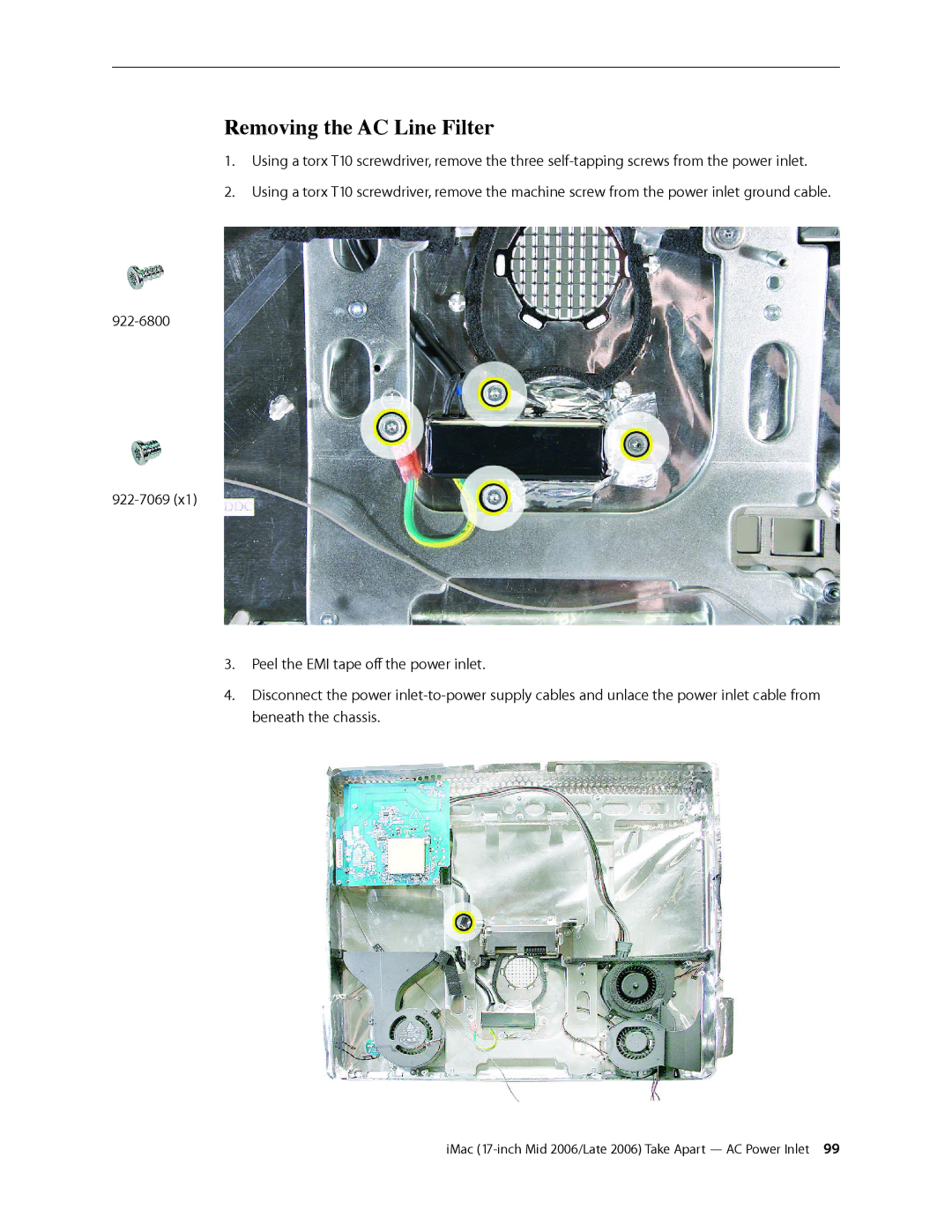 Apple 17-INCH LATE 2006 CD, 17-INCH MID 2006 manual Removing the AC Line Filter 