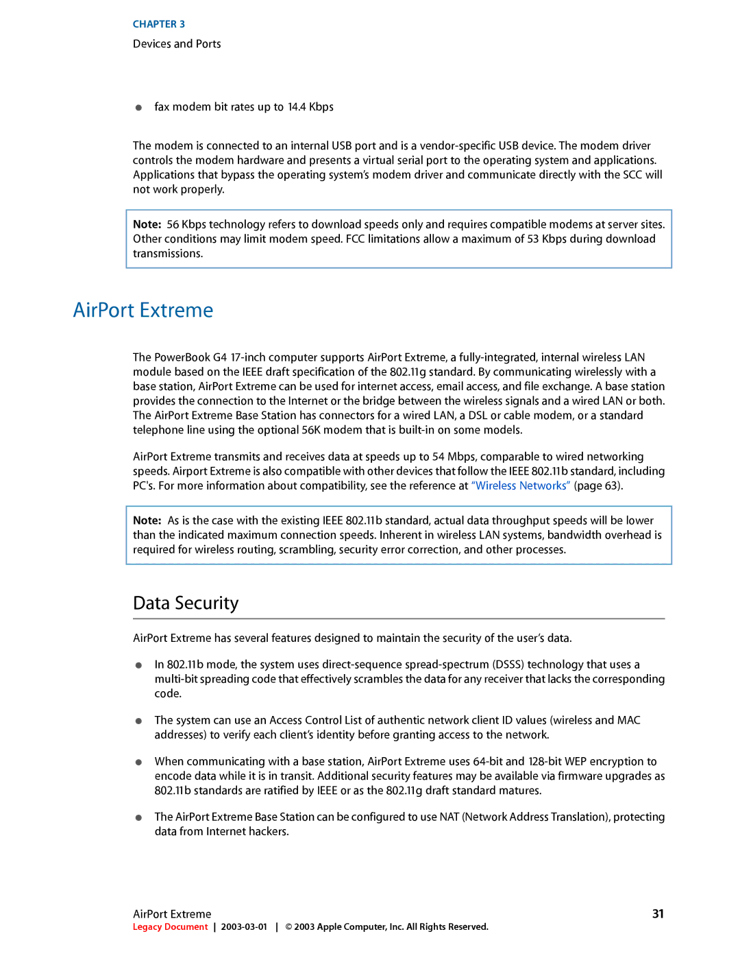 Apple 17-INCH manual AirPort Extreme, Data Security 