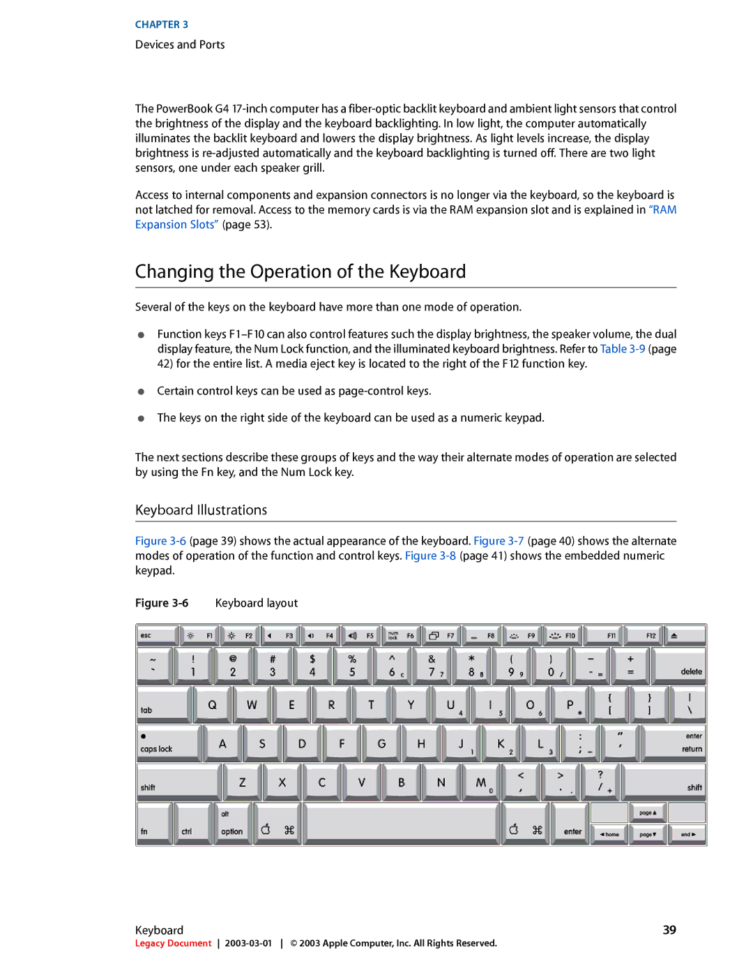 Apple 17-INCH manual Changing the Operation of the Keyboard, Keyboard Illustrations 