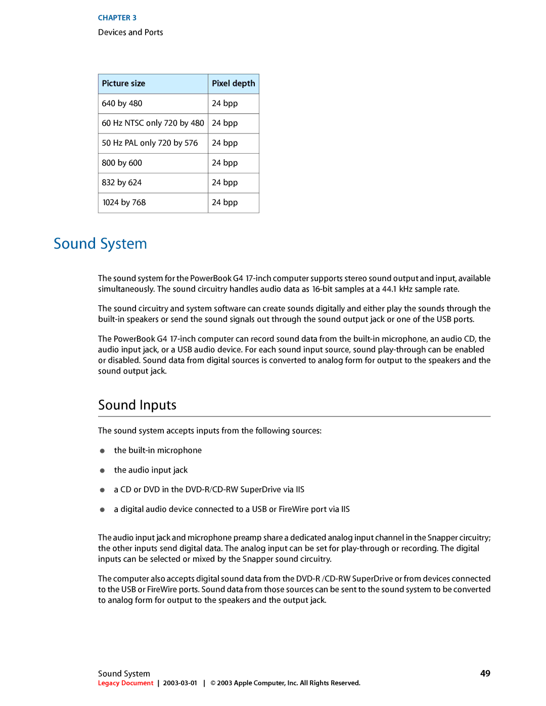 Apple 17-INCH manual Sound System, Sound Inputs 