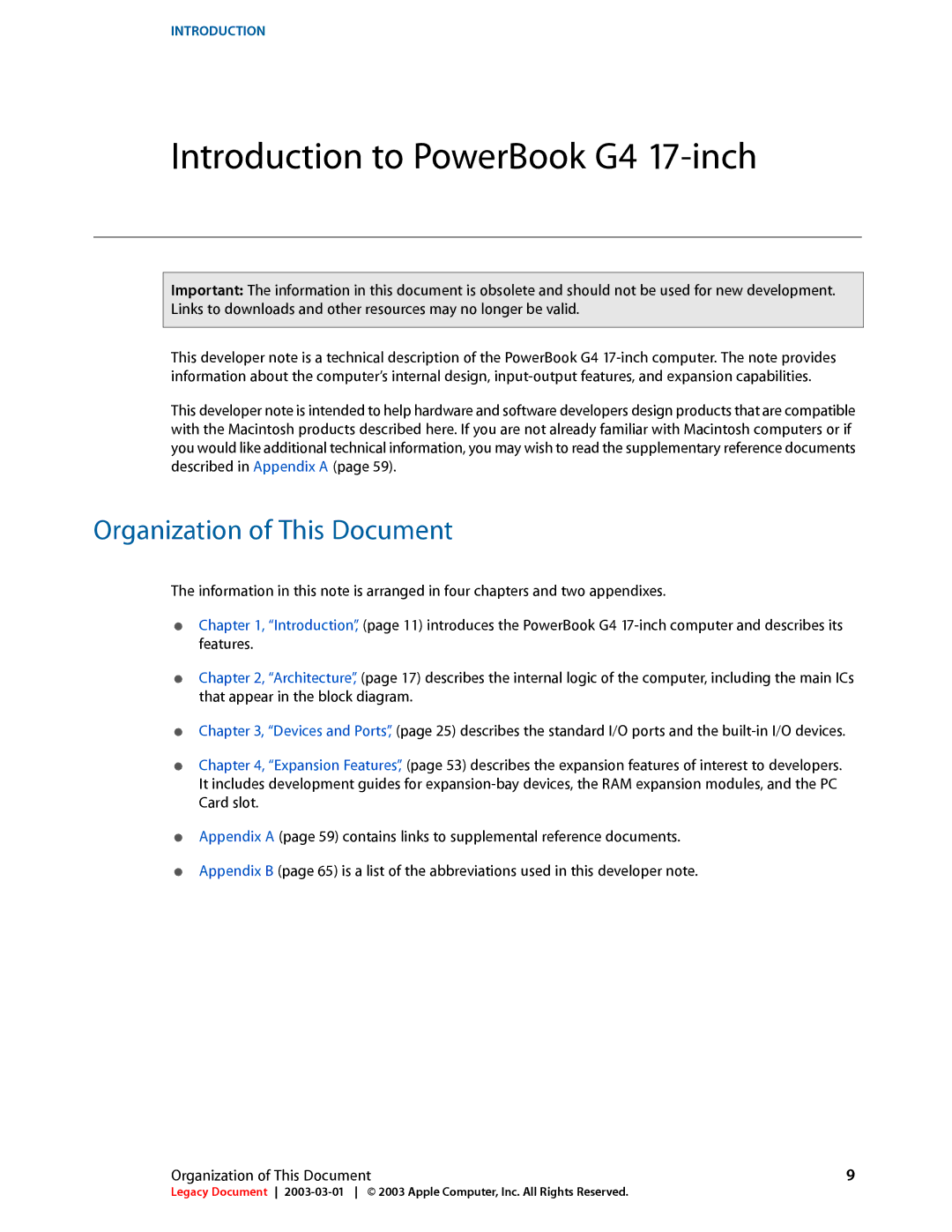 Apple 17-INCH manual Introduction to PowerBook G4 17-inch, Organization of This Document 