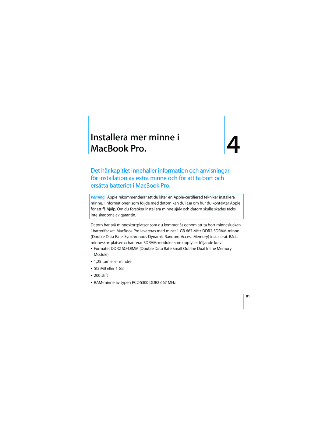 Apple 17-TUMS manual Installera mer minne MacBook Pro 