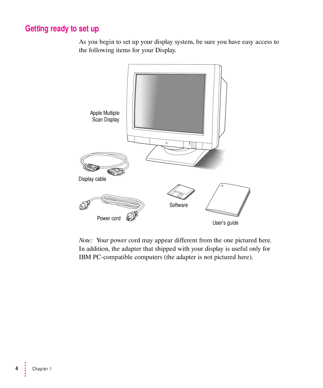 Apple 1705 Display manual Getting ready to set up 