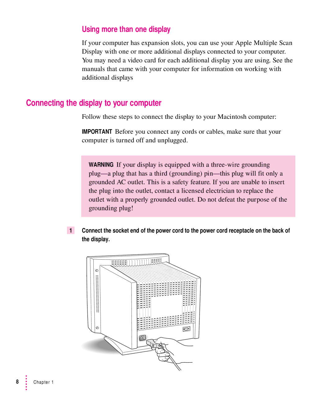 Apple 1705 Display manual Connecting the display to your computer, Using more than one display 