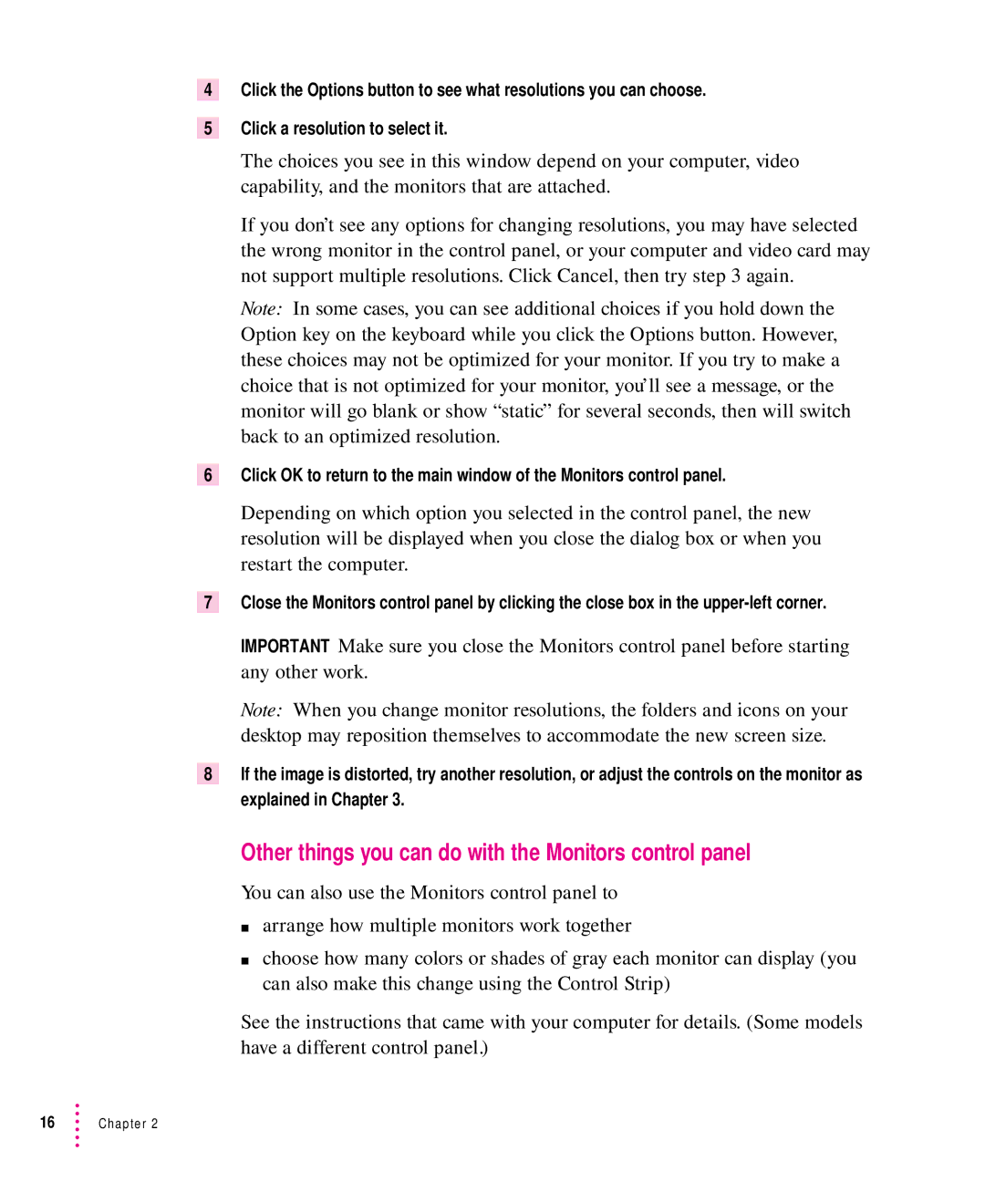 Apple 1705 Display manual Other things you can do with the Monitors control panel 