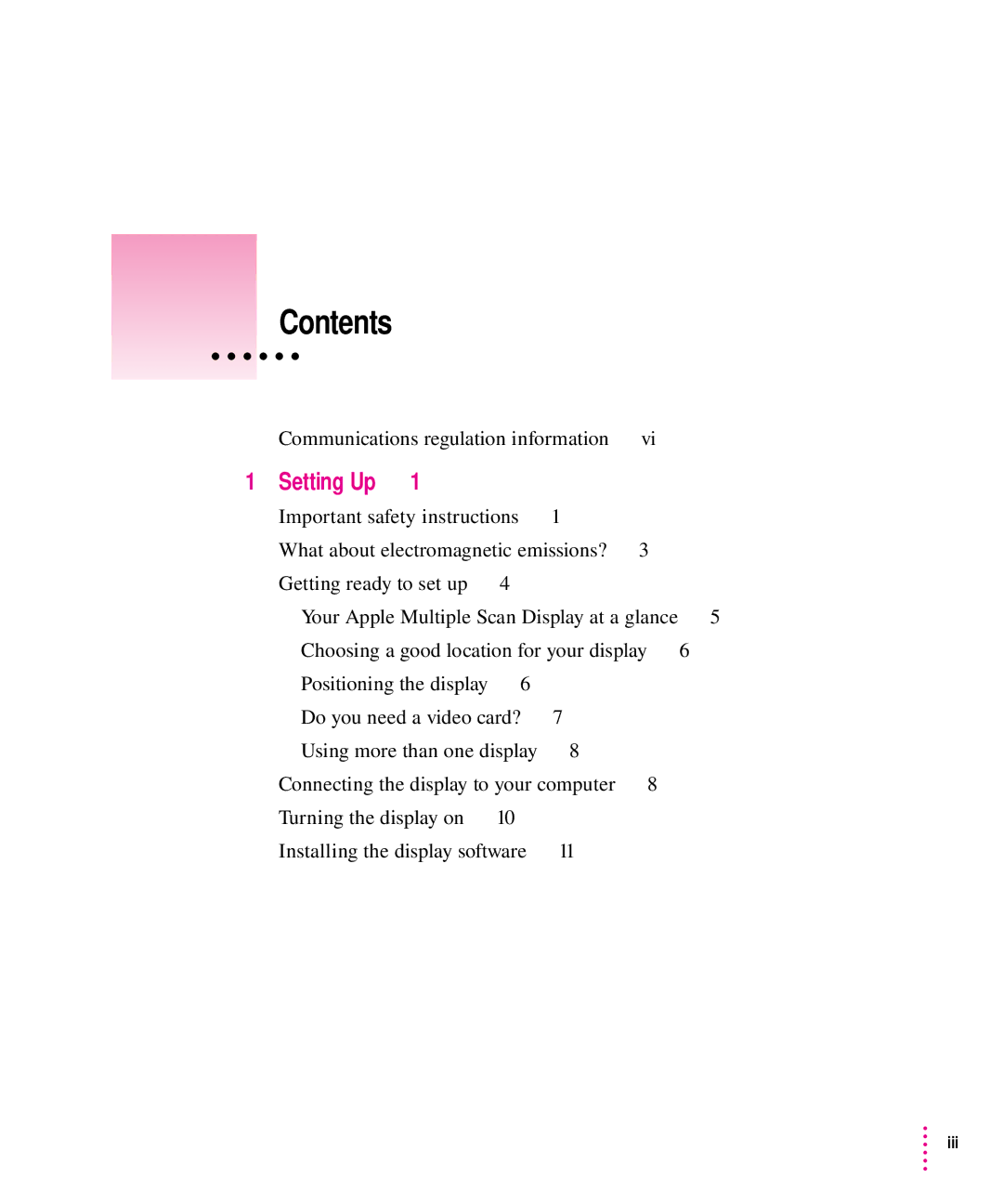 Apple 1705 Display manual Contents 