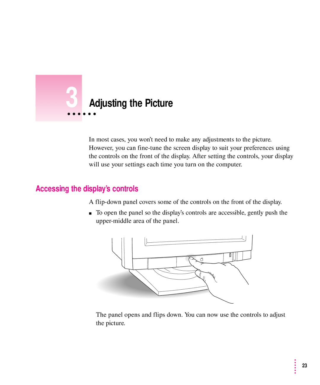 Apple 1705 Display manual Adjusting the Picture, Accessing the display’s controls 